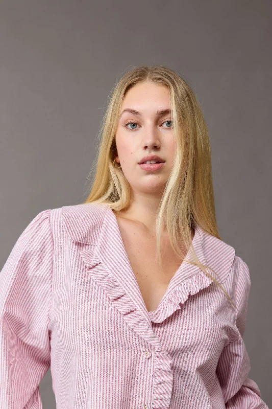 Ruby - Sandler Ruffle Shirt, Pink Stripe