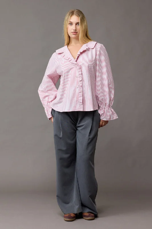 Ruby - Sandler Ruffle Shirt, Pink Stripe