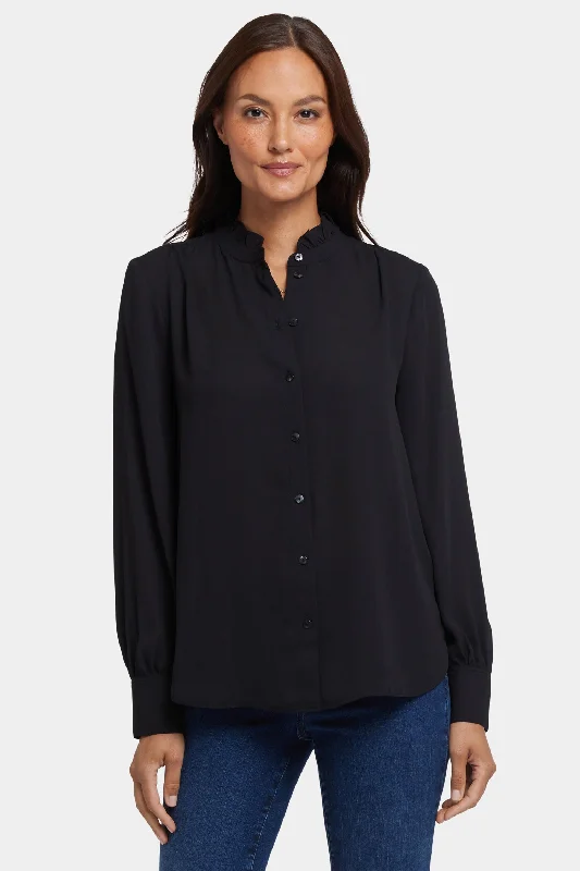 Ruffle Neck Blouse - Black