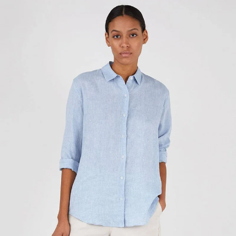 Sunspel Womens LS Linen Shirt Blue Mist