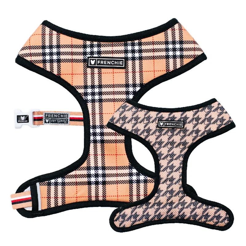 Frenchie Duo Reversible Harness - Tan Tartan