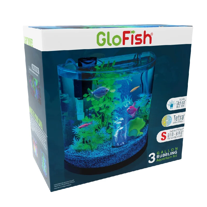 GloFish Half-Moon Bubbling Aquarium Kit 3 Gallons, with Blue LED Bubbler