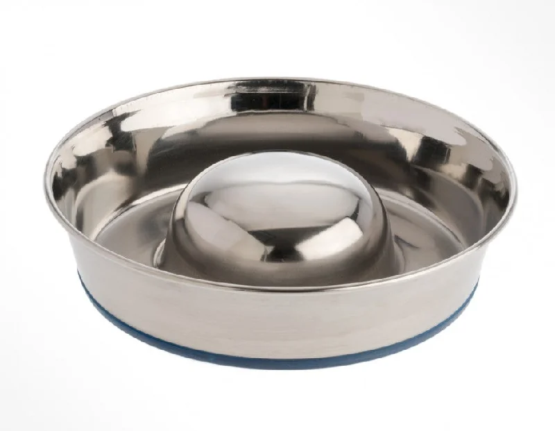 OurPets Premium Rubber-Bonded Stainless Steel Slow Feed Bowl