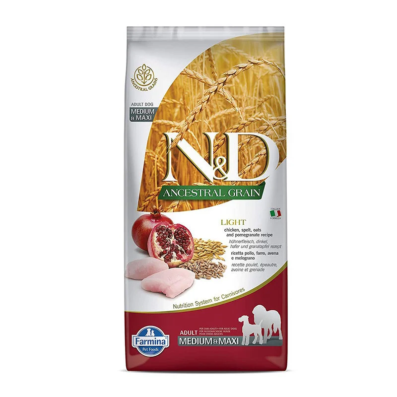 Farmina N&D Light Adult Chicken and Pomegranate Ancestral Grain Dry Dog Food for Medium and Maxi Breed