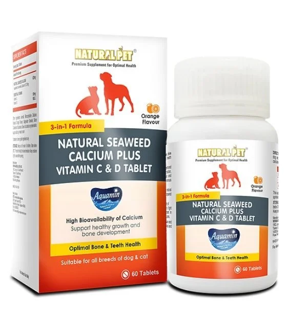 Natural Pet® Natural Seaweed Calcium Plus Vitamin C & D Tablet for Cats & Dogs