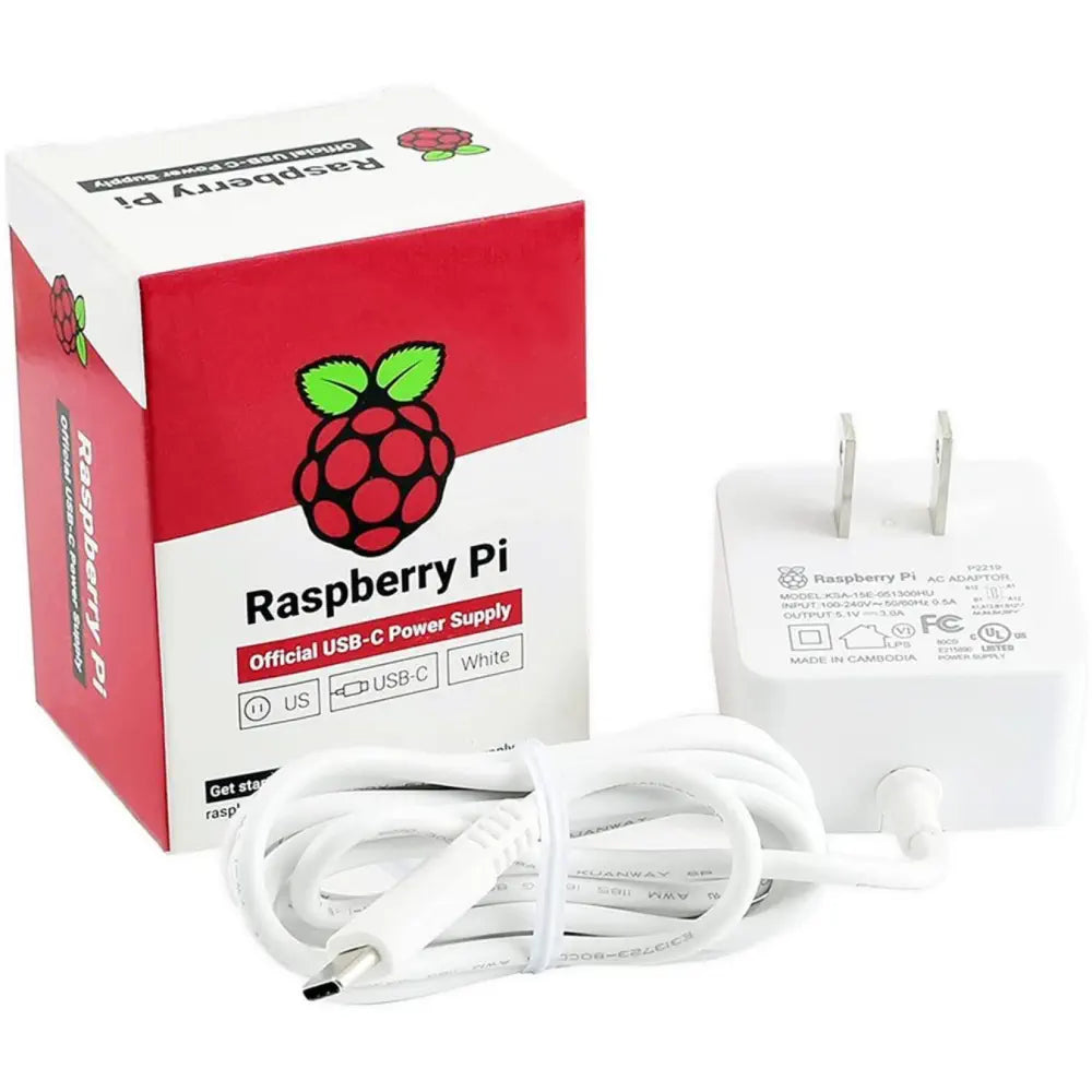 Raspberry Pi 4 Power Supply USB-C 5.1V 3A (White, UL Listed)