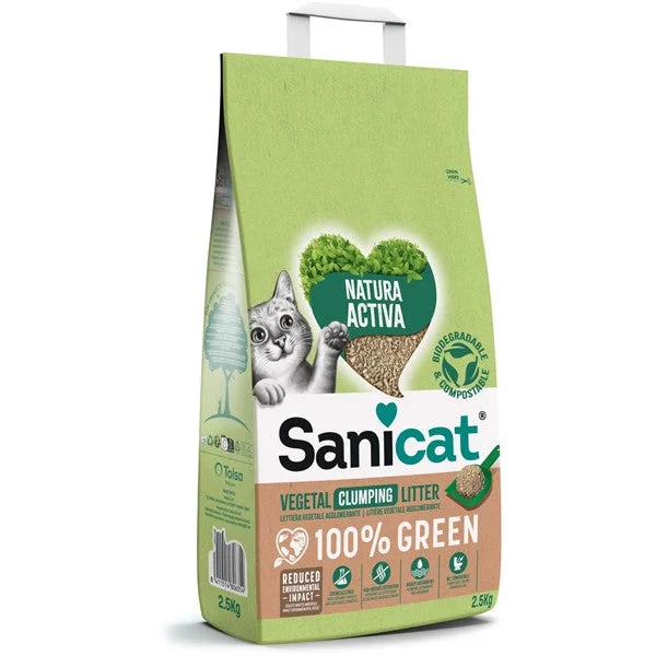 SANICAT 100% Green, grudajući biljni pijesak za mačke, bezmirisni, 2,5kg