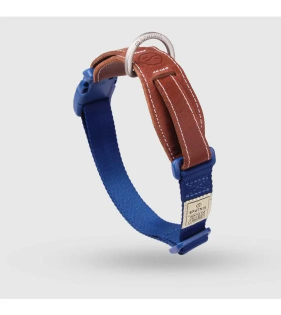 Sputnik Leather & Nylon (Blue) Dog Collar