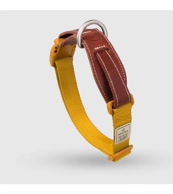 Sputnik Leather & Nylon (Yellow) Dog Collar